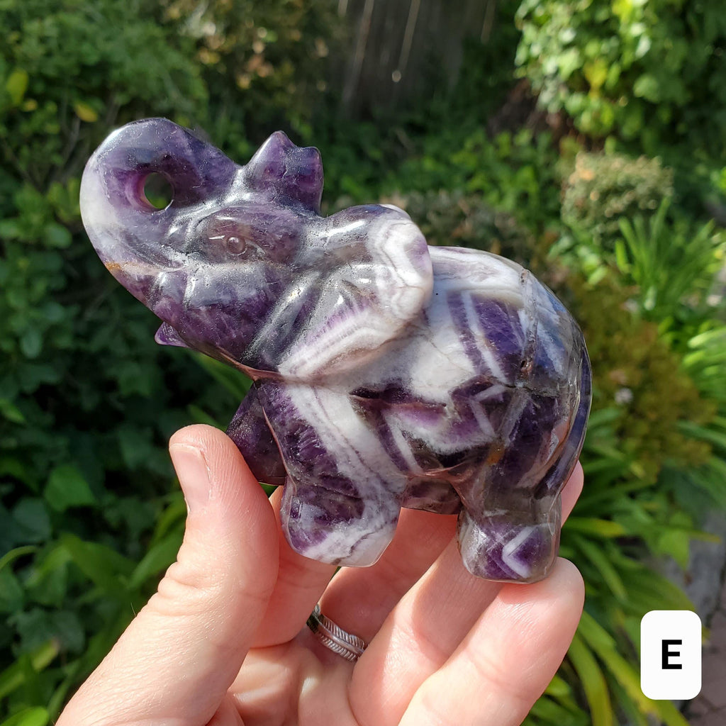 Dream Amethyst Elephant - Calming, Energetic Protection, Positivity, Divine Love - Purple Chevron Amethyst Crystal Elephant Gemstone