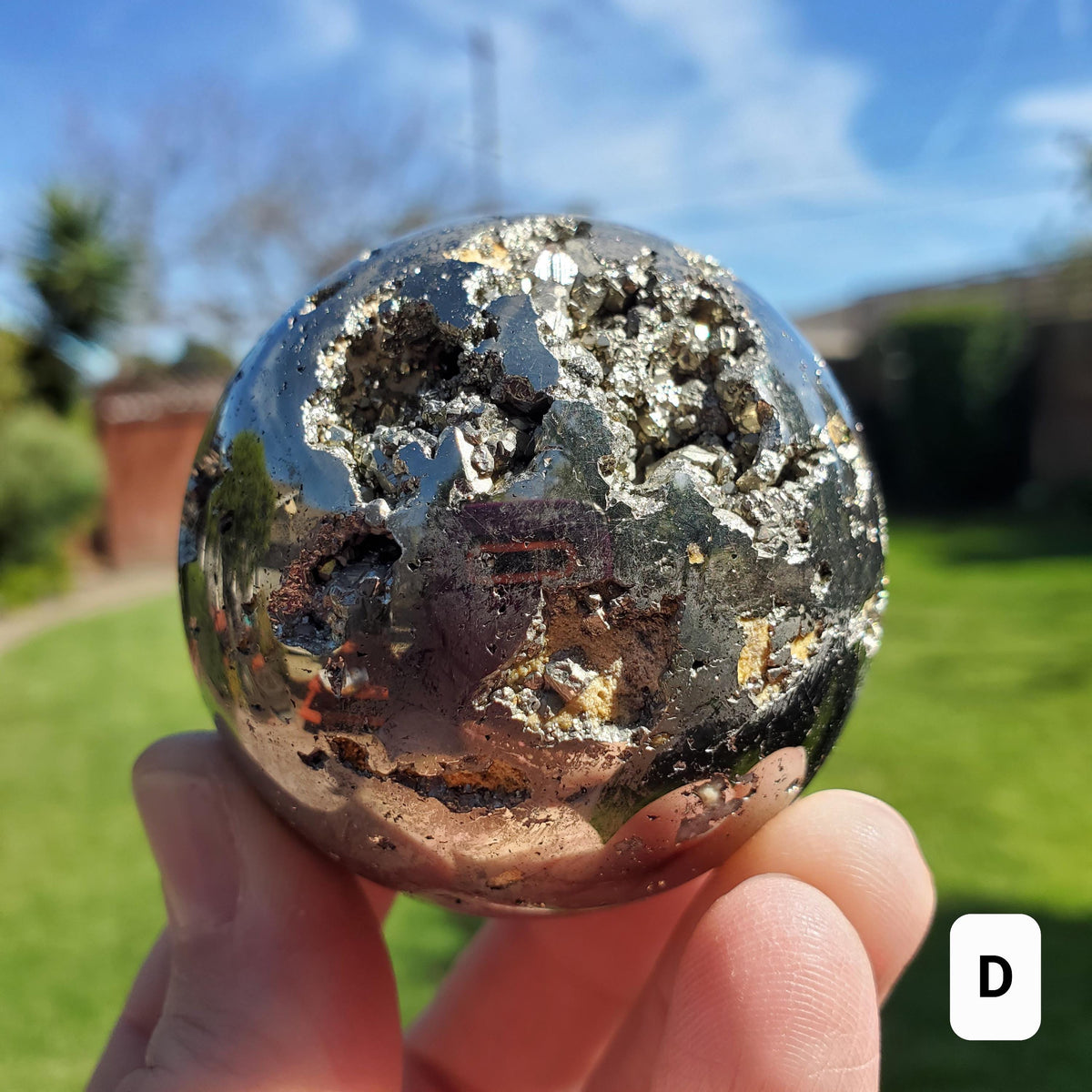 Druzy Pyrite Sphere - Blocks Negativity, Boost Personal Power, Helps Manifestations - Pyrite Crystal Ball Healing Gemstone