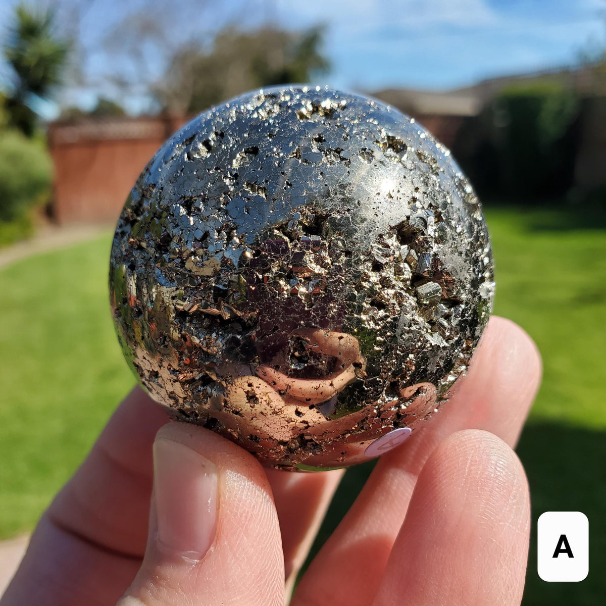 Druzy Pyrite Sphere - Blocks Negativity, Boost Personal Power, Helps Manifestations - Pyrite Crystal Ball Healing Gemstone