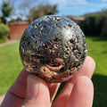 Druzy Pyrite Sphere - Blocks Negativity, Boost Personal Power, Helps Manifestations - Pyrite Crystal Ball Healing Gemstone