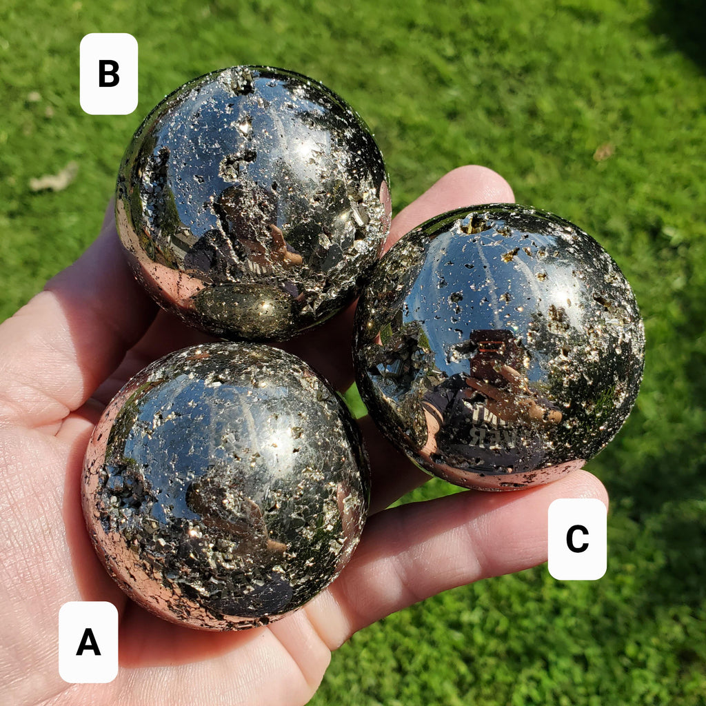 Druzy Pyrite Sphere - Blocks Negativity, Boost Personal Power, Helps Manifestations - Pyrite Crystal Ball Healing Gemstone