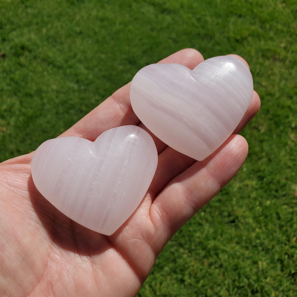 Pink Calcite Heart with UV Light - Emotional Healing, Pure Love - Glowing Pink Mangano Crystal Heart Healing Gemstones UV Reactive Stone
