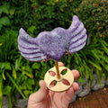 Lepidolite Heart Wings on Stand - Transitions, Stress Relief, Calming - Cute Purple Heart Crystal Carving with Wings Healing Gemstone