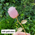 Small Rose Quartz Rose on Metal Stem - Unconditional Love, Compassion, Self Love - Pink Crystal Rose Bud with Silver or Gold Metal Stem