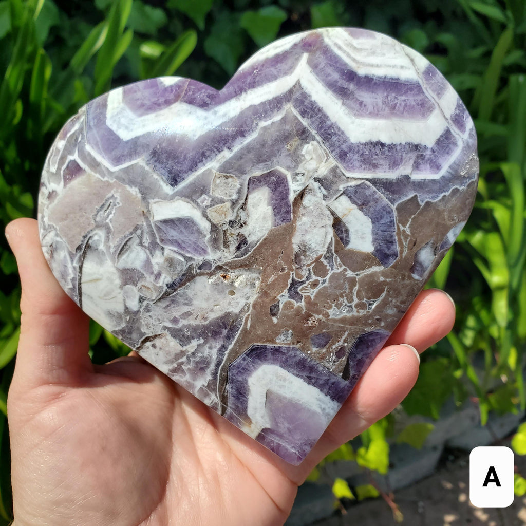 Big Chunky Dream Amethyst Heart on Stand - Calming, Energetic Protection, Positivity, Divine Love - Purple Crystal Healing Statement