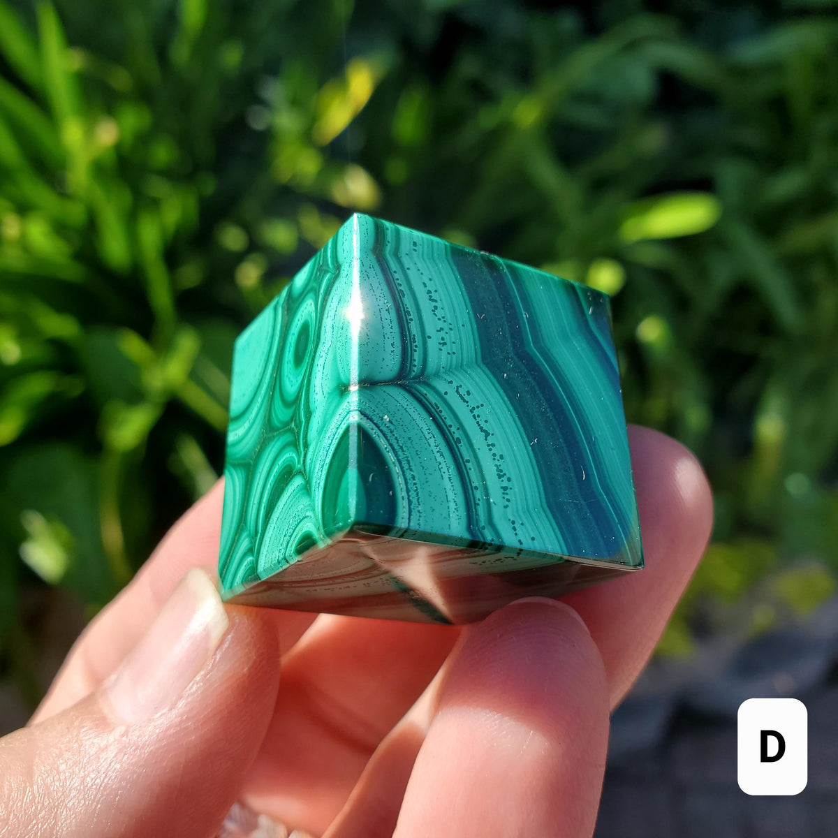 Malachite Cube with Cut Corner to Stand - Protection, Blocks EMF, Absorbs Negativity, Encourages Positive Change - Crystal Square Gemstone