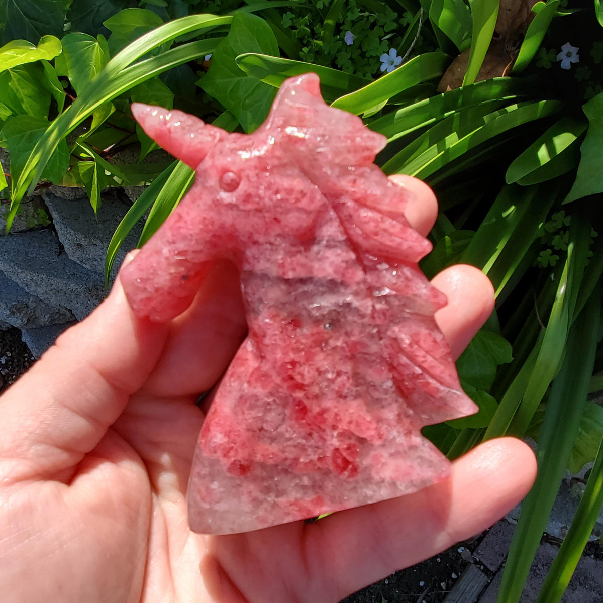 Cute Cherry Rhodonite Unicorn - Self Love, Balance, Joy, Happiness - Standing Pink and Black Crystal Unicorn Healing Crystal Gemstones