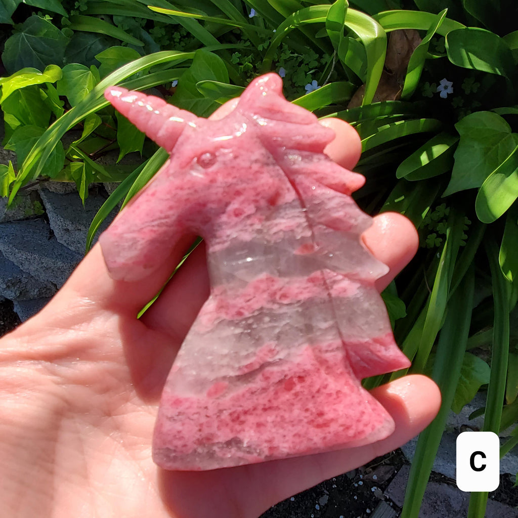 Cute Cherry Rhodonite Unicorn - Self Love, Balance, Joy, Happiness - Standing Pink and Black Crystal Unicorn Healing Crystal Gemstones