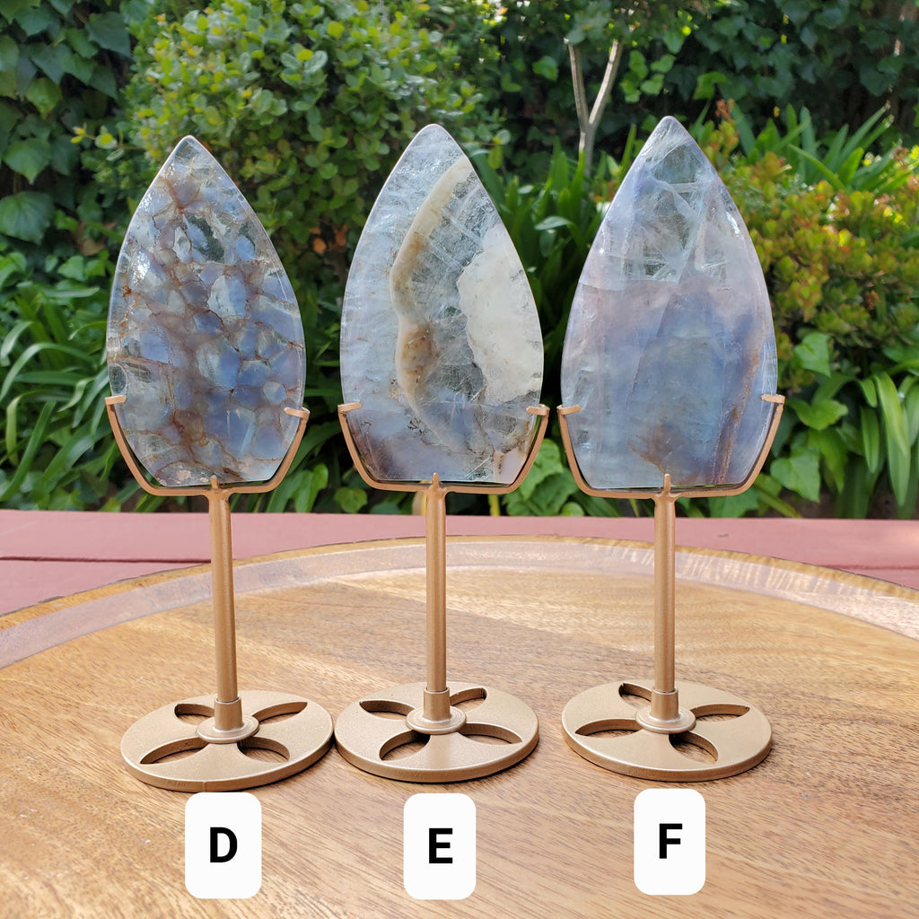 Blue Fluorite Flame on Stand - Mental Clarity, Calm, Emotional Balance, Clears Negativity, Stay Present - Fluorite Crystal Healing Gemstone