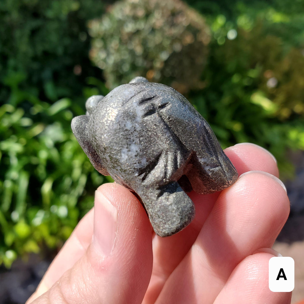 Cute Pyrite Elephant - Blocks Negativity, Blocks EMF, Boost Personal Power - Pyrite Carved Elephant Figurine Healing Gemstones