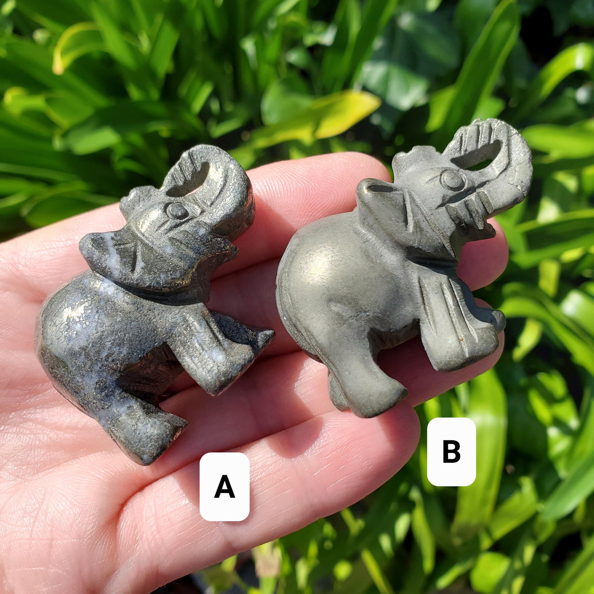 Cute Pyrite Elephant - Blocks Negativity, Blocks EMF, Boost Personal Power - Pyrite Carved Elephant Figurine Healing Gemstones