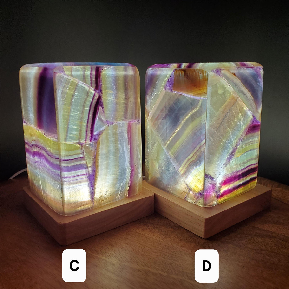 Purple & Yellow Fluorite Lamp - Mental Clarity, Stability, Energetic Protection - 5" or 6.25" Accent Light Mood Lighting Crystal Lamp