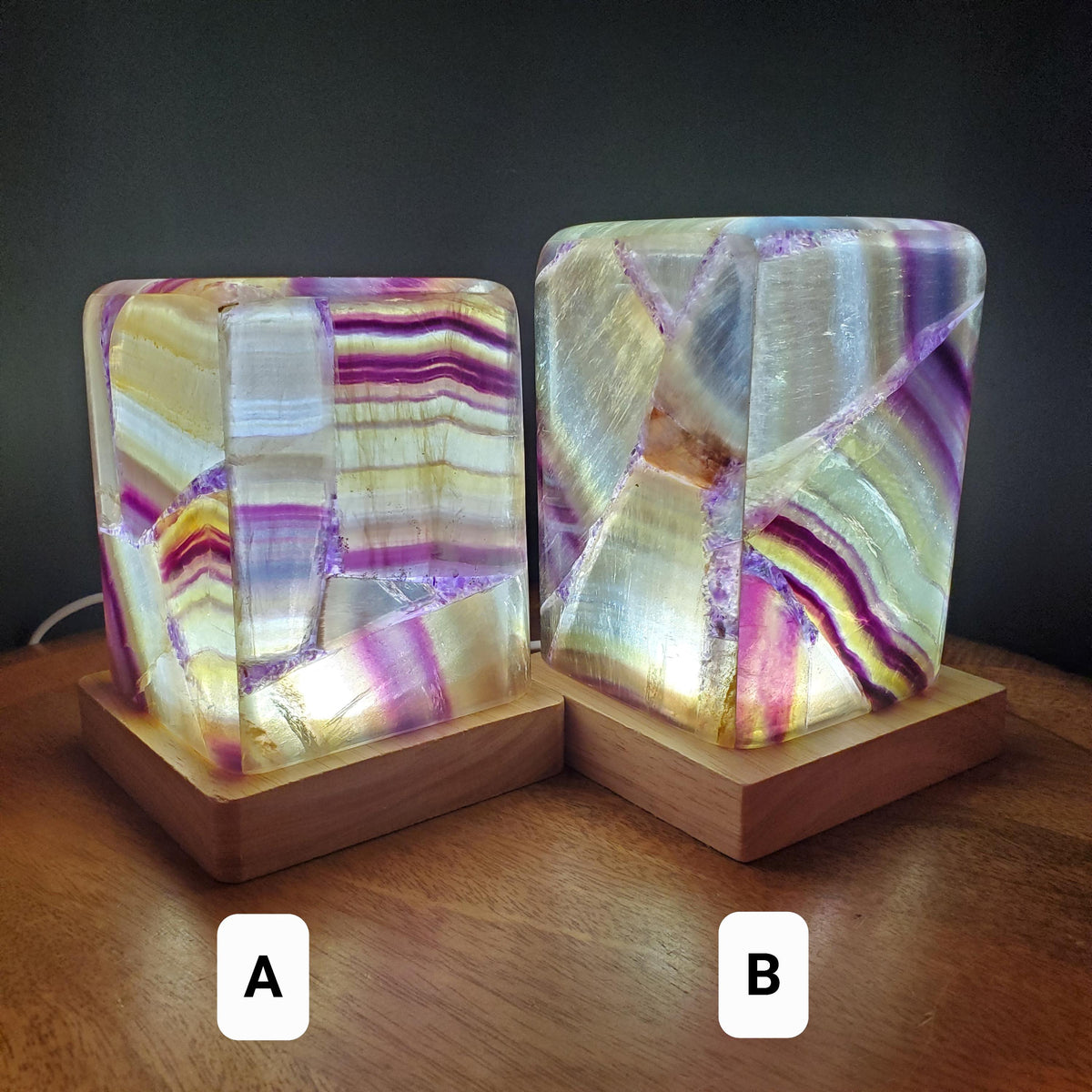 Purple & Yellow Fluorite Lamp - Mental Clarity, Stability, Energetic Protection - 5" or 6.25" Accent Light Mood Lighting Crystal Lamp