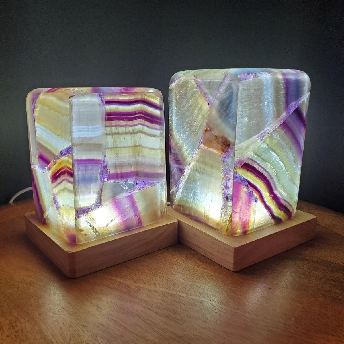 Purple & Yellow Fluorite Lamp - Mental Clarity, Stability, Energetic Protection - 5" or 6.25" Accent Light Mood Lighting Crystal Lamp