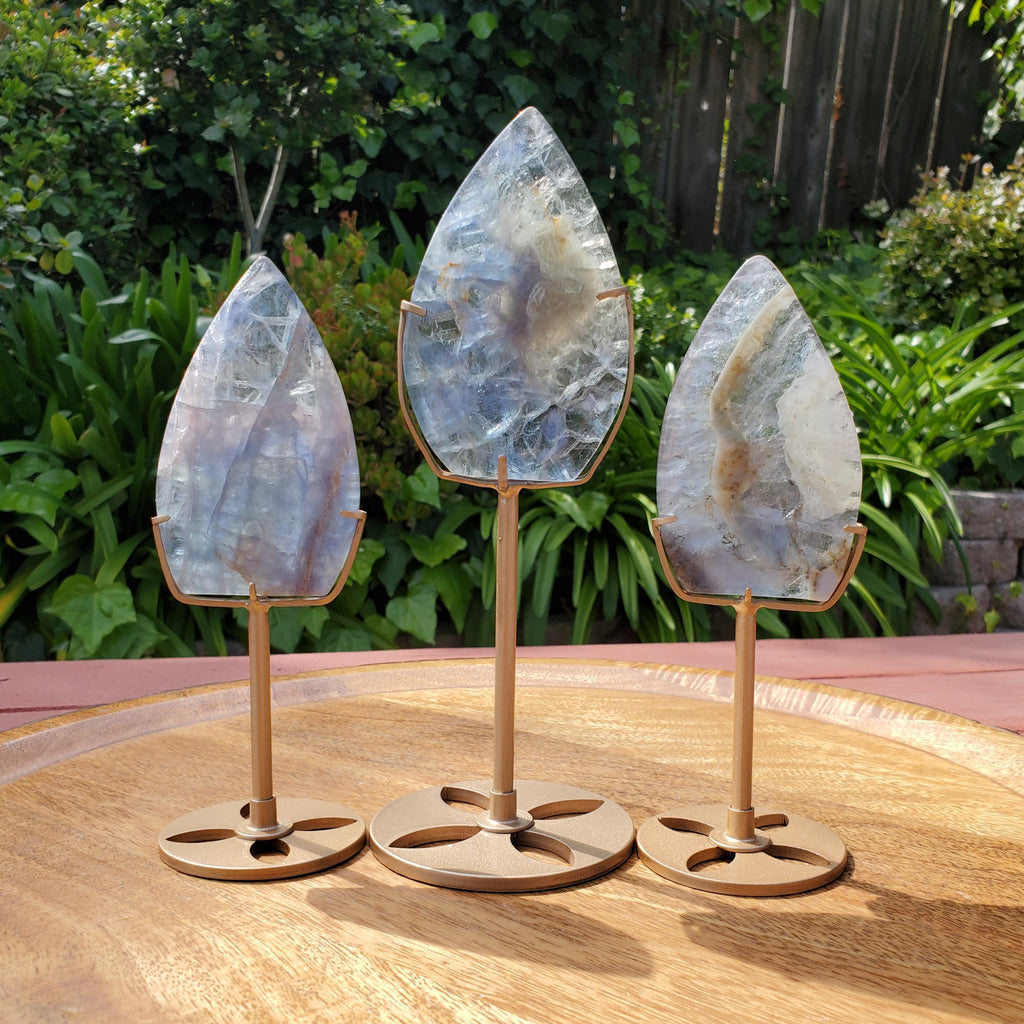 Blue Fluorite Flame on Stand - Mental Clarity, Calm, Emotional Balance, Clears Negativity, Stay Present - Fluorite Crystal Healing Gemstone