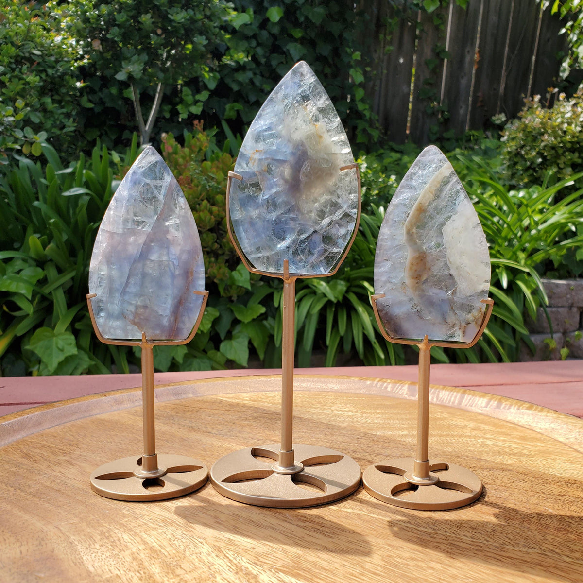 Blue Fluorite Flame on Stand - Mental Clarity, Calm, Emotional Balance, Clears Negativity, Stay Present - Fluorite Crystal Healing Gemstone