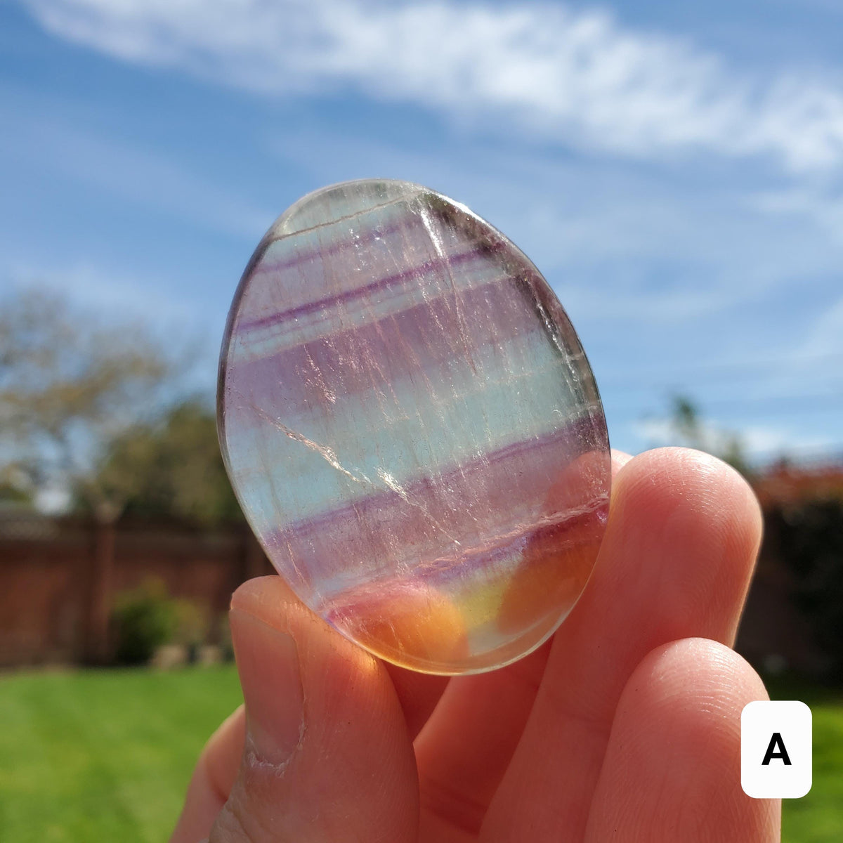 Rainbow Fluorite Palm Stone Easter Egg - Stability, Concentration, Protection - Banded Fluorite Healing Balancing Crystals Gemstones