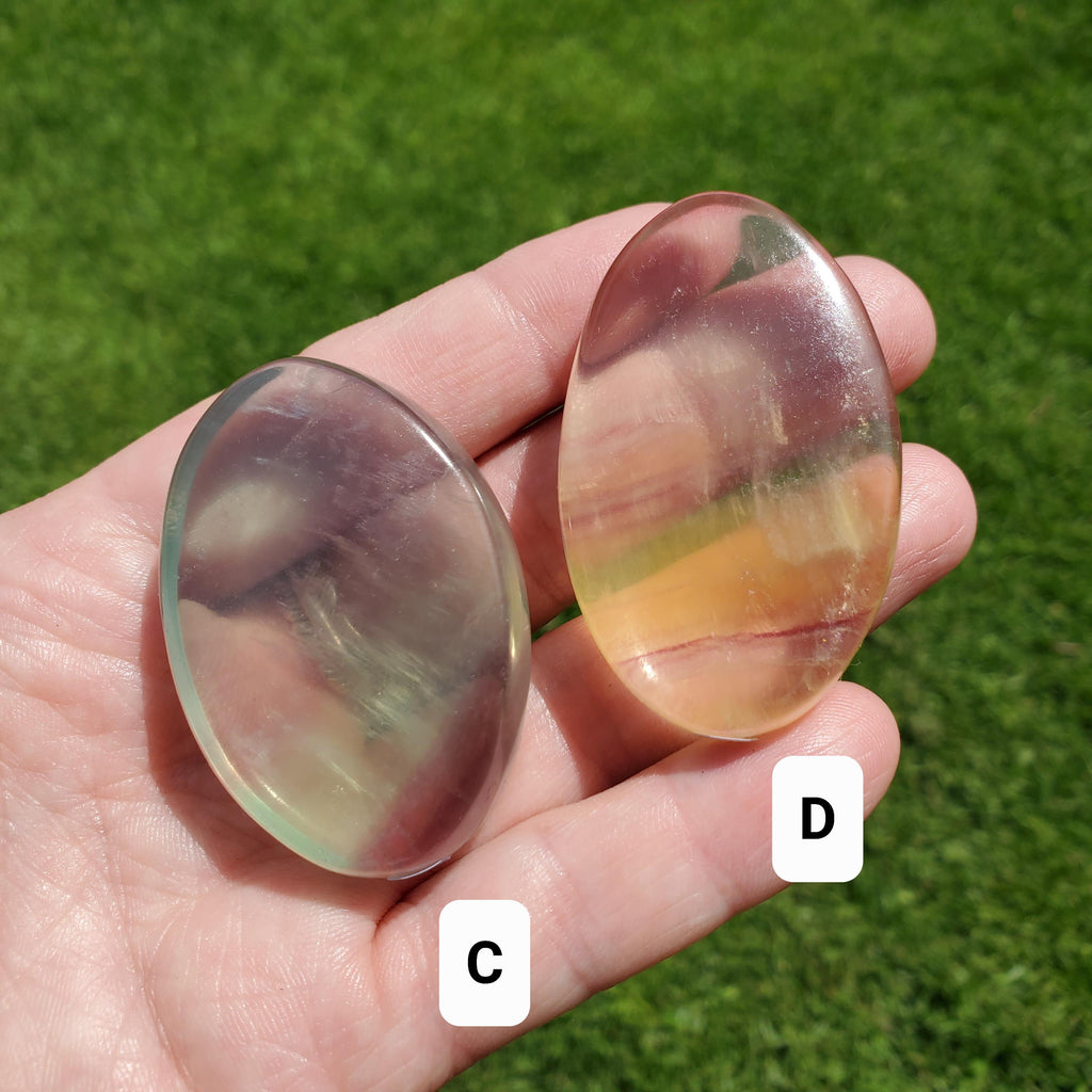 Rainbow Fluorite Palm Stone Easter Egg - Stability, Concentration, Protection - Banded Fluorite Healing Balancing Crystals Gemstones