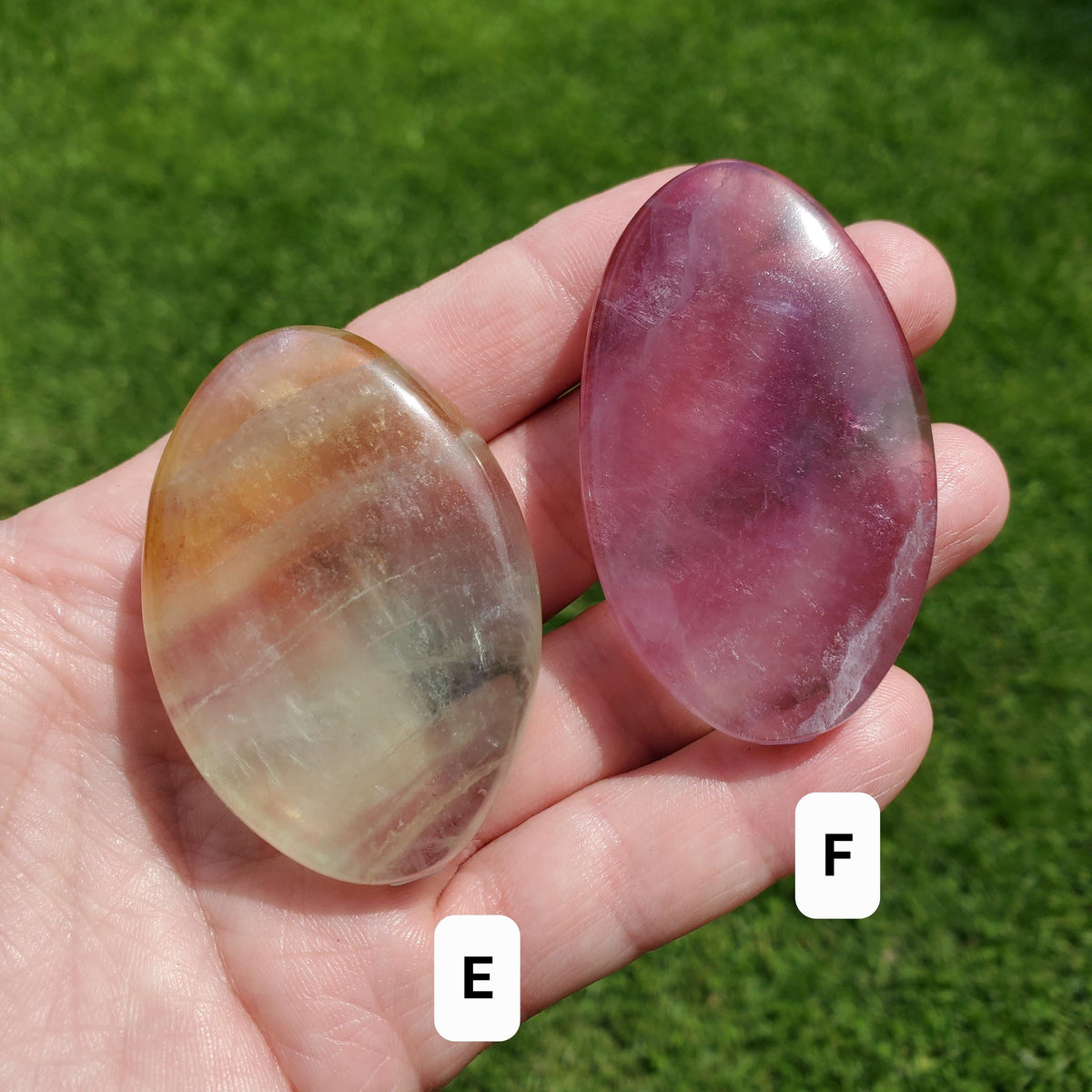 Rainbow Fluorite Palm Stone Easter Egg - Stability, Concentration, Protection - Banded Fluorite Healing Balancing Crystals Gemstones