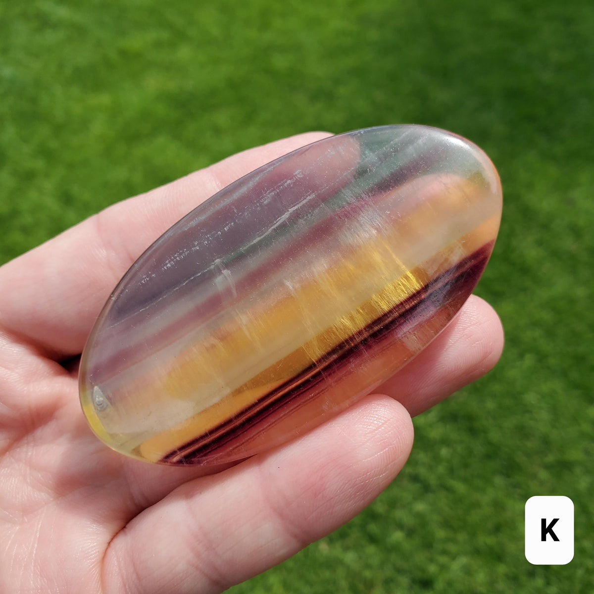 Rainbow Fluorite Palm Stone Easter Egg - Stability, Concentration, Protection - Banded Fluorite Healing Balancing Crystals Gemstones