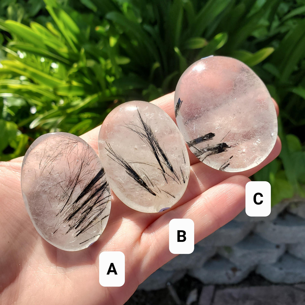 Tourmaline Quartz Palm Stone - Magnification, Clarity, EMF Protection - Tourmalinated Quartz Crystal Palm Healing Crystals Gemstone