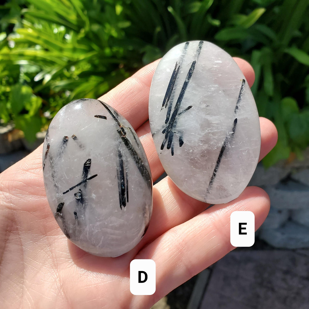 Tourmaline Quartz Palm Stone - Magnification, Clarity, EMF Protection - Tourmalinated Quartz Crystal Palm Healing Crystals Gemstone
