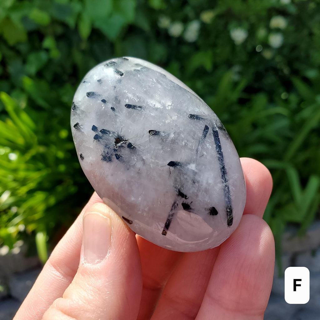 Tourmaline Quartz Palm Stone - Magnification, Clarity, EMF Protection - Tourmalinated Quartz Crystal Palm Healing Crystals Gemstone