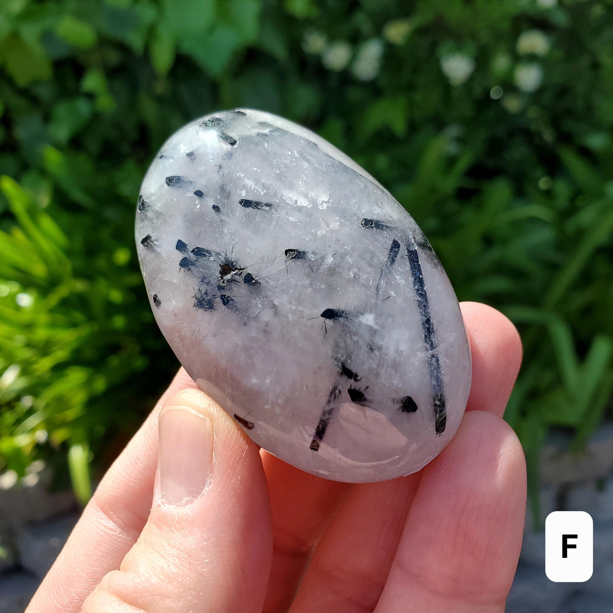 Tourmaline Quartz Palm Stone - Magnification, Clarity, EMF Protection - Tourmalinated Quartz Crystal Palm Healing Crystals Gemstone
