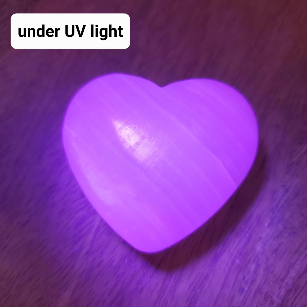 Pink Calcite Heart with UV Light - Emotional Healing, Pure Love - Glowing Pink Mangano Crystal Heart Healing Gemstones UV Reactive Stone