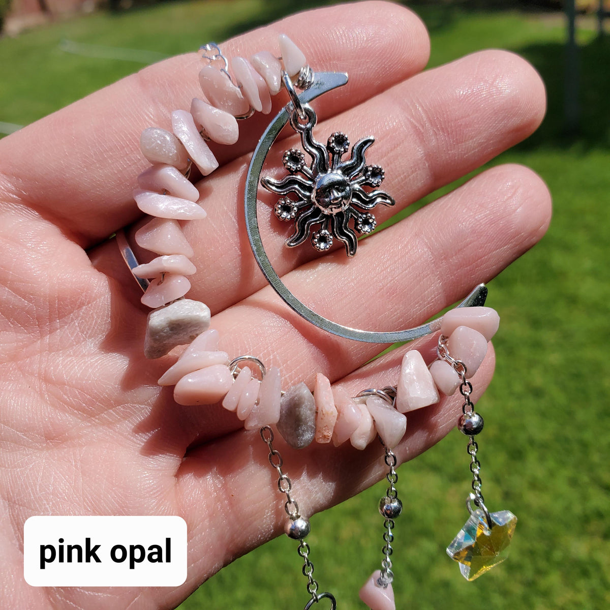 Crescent Moon Suncatcher - Cute Window Decor - Rainbow Light Catcher with Crystals, Sun, Tree of Life with Reflecting Star & Tear Drop