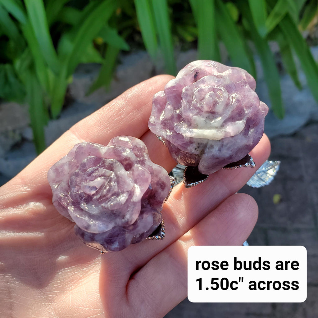 Standing Lepidolite Flower with Silver Stem - Helps You Through Change, Anti-Anxiety, Calming - Purple Flower Carving Healing Stone