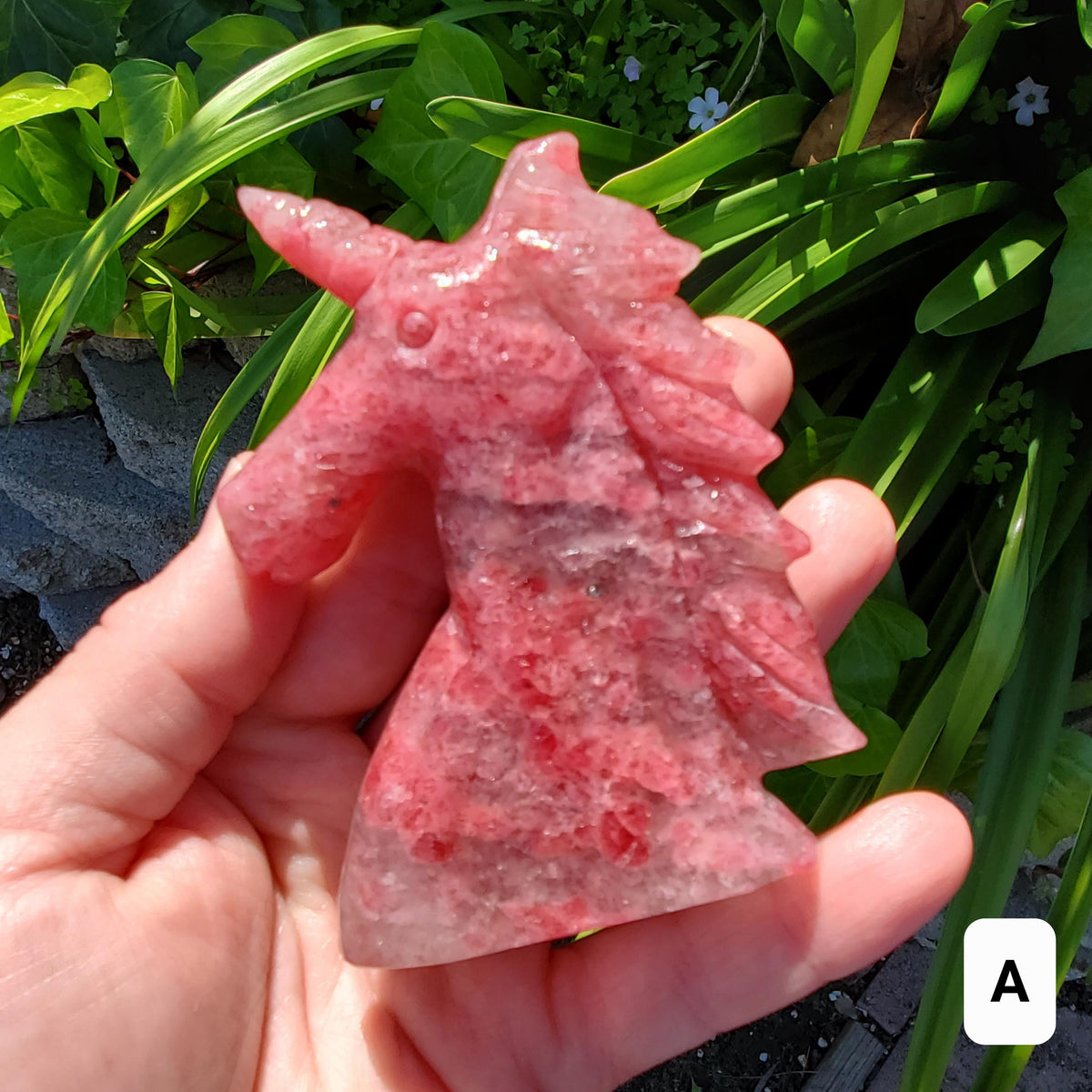Cute Cherry Rhodonite Unicorn - Self Love, Balance, Joy, Happiness - Standing Pink and Black Crystal Unicorn Healing Crystal Gemstones