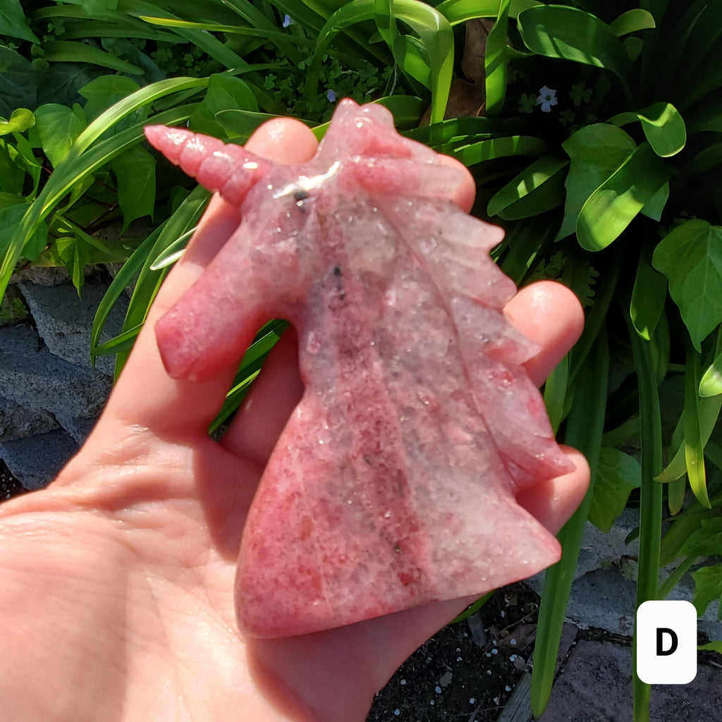 Cute Cherry Rhodonite Unicorn - Self Love, Balance, Joy, Happiness - Standing Pink and Black Crystal Unicorn Healing Crystal Gemstones