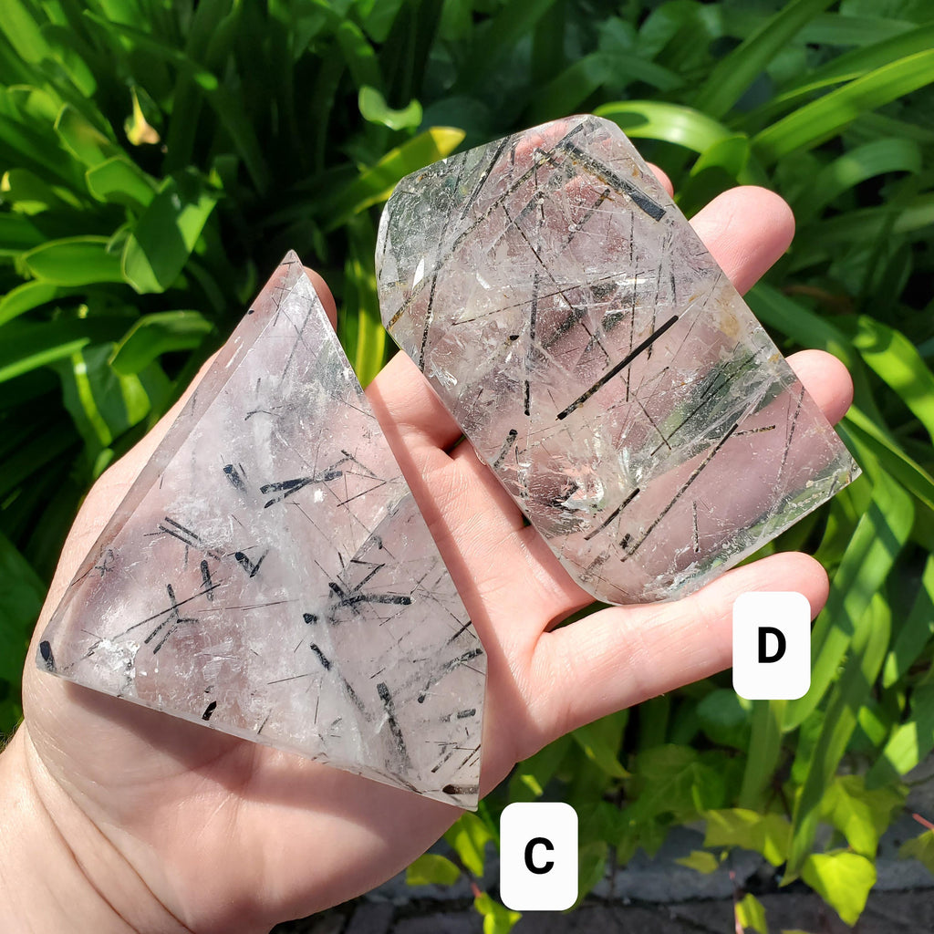 Tourmaline in Quartz Freeform - Magnification, Clarity, EMF Protection - Tourmalinated Quartz Crystal Free Form Cut Gemstones