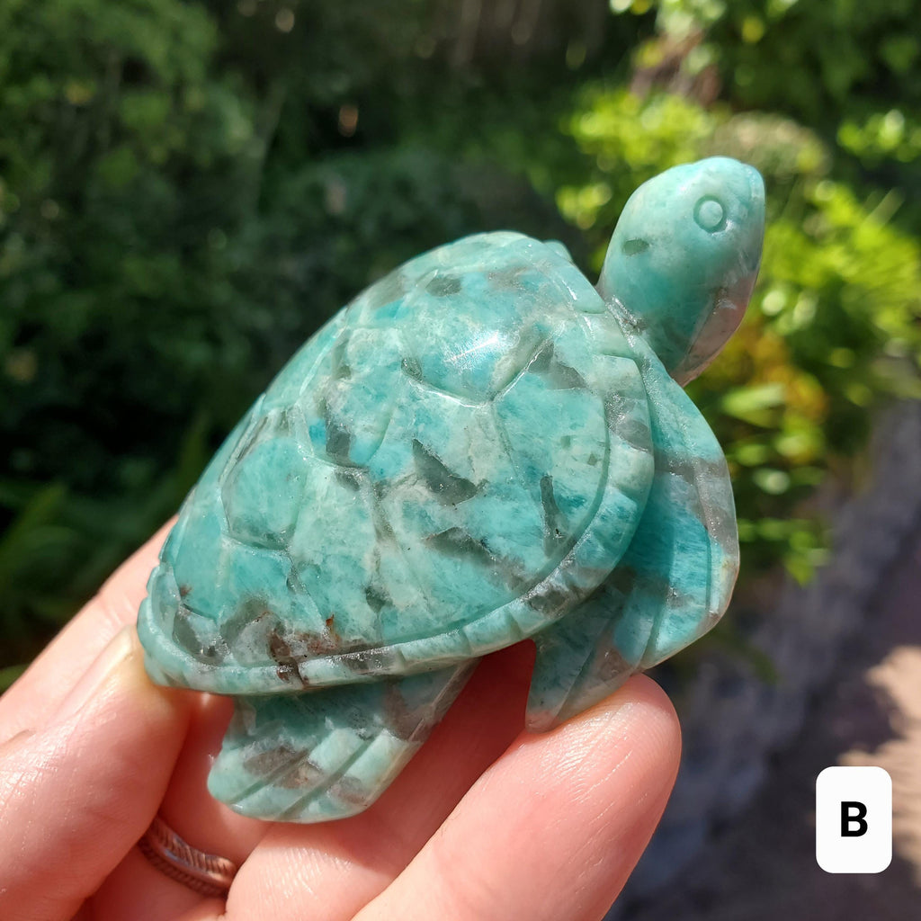 Amazonite Turtle with Smoky Quartz - Calming, Courage, Truth, Compassion - Amazonite Crystal Turtle Healing Gemstones Sea Life