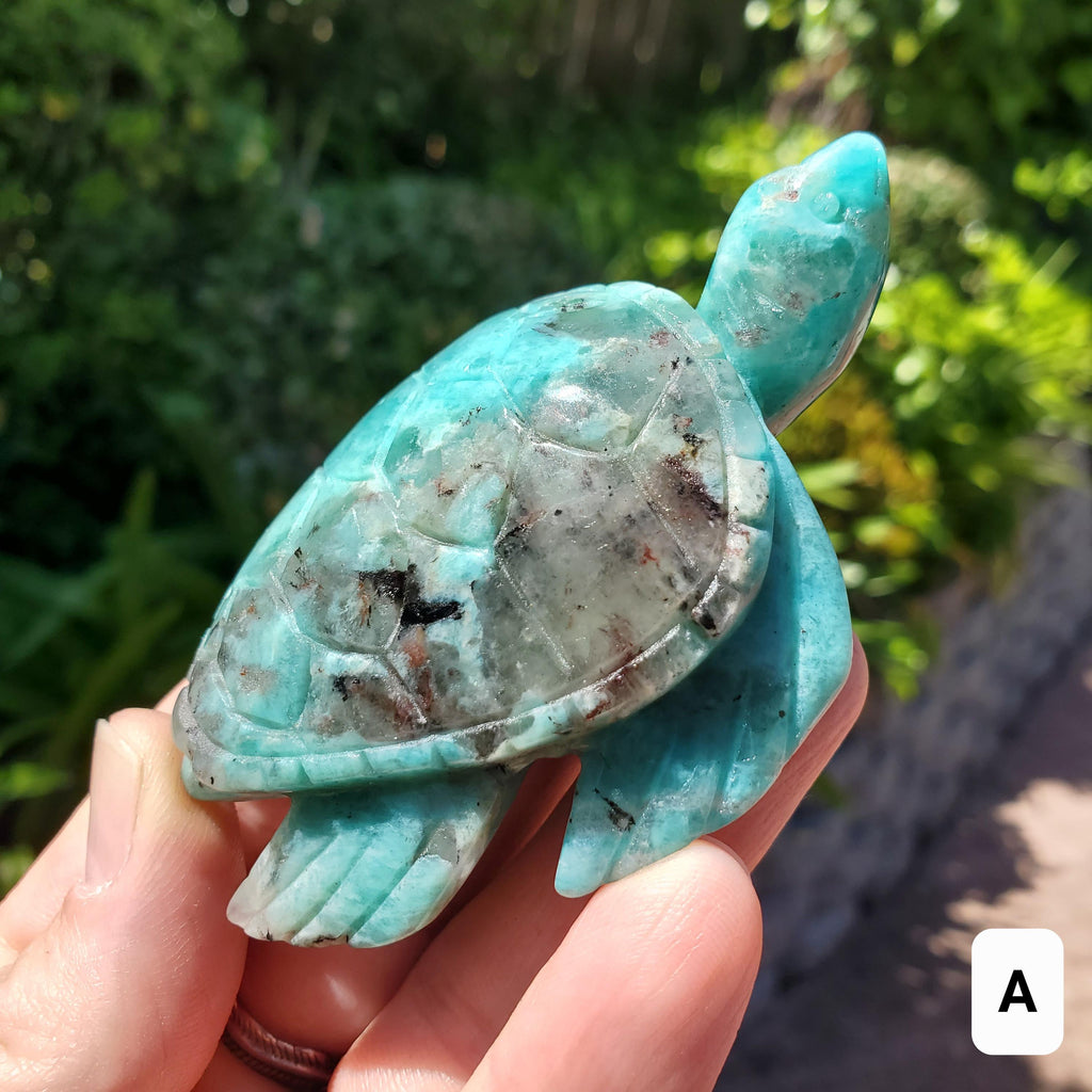 Amazonite Turtle with Smoky Quartz - Calming, Courage, Truth, Compassion - Amazonite Crystal Turtle Healing Gemstones Sea Life