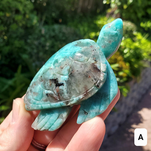 Amazonite Turtle with Smoky Quartz - Calming, Courage, Truth, Compassion - Amazonite Crystal Turtle Healing Gemstones Sea Life