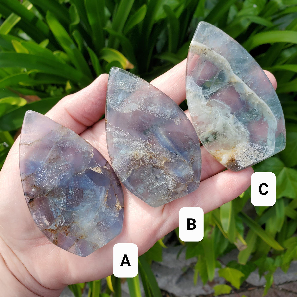Blue Fluorite Flame on Stand - Mental Clarity, Calm, Emotional Balance, Clears Negativity, Stay Present - Fluorite Crystal Healing Gemstone