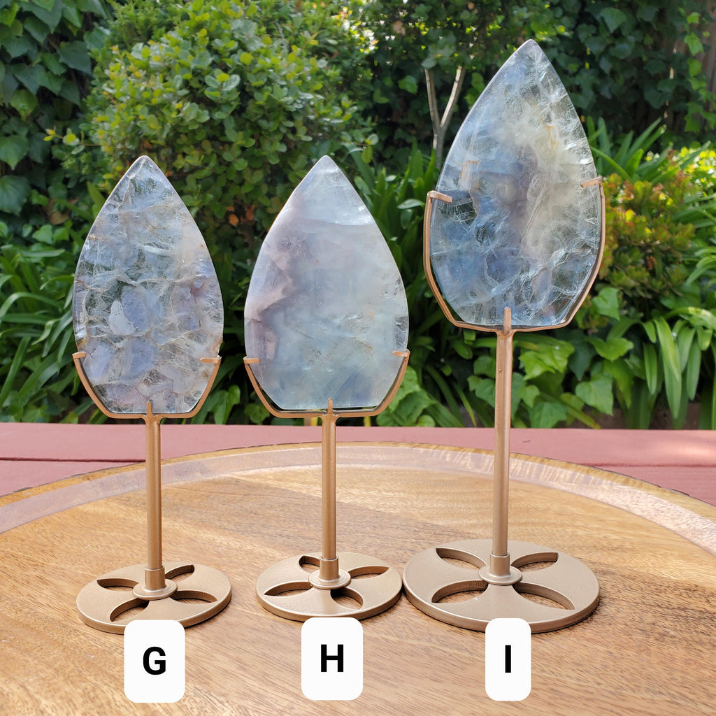 Blue Fluorite Flame on Stand - Mental Clarity, Calm, Emotional Balance, Clears Negativity, Stay Present - Fluorite Crystal Healing Gemstone