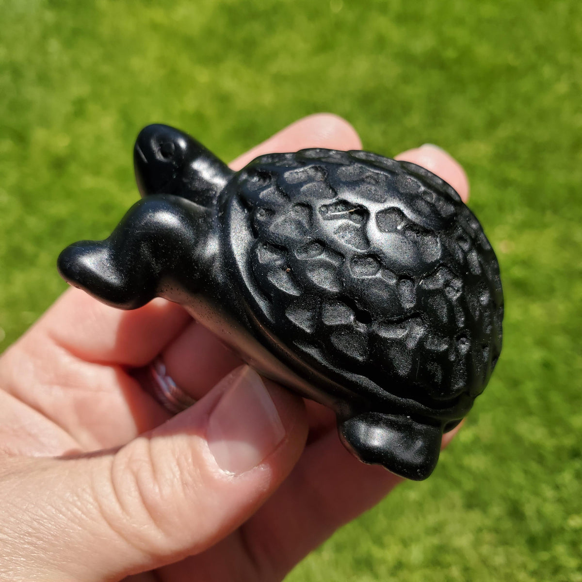 Obsidian Turtle with Feng Shui Coin Design - Self Reflection, Release Negative Energies - Black Tortoise Carving Healing Crystals Gemstones