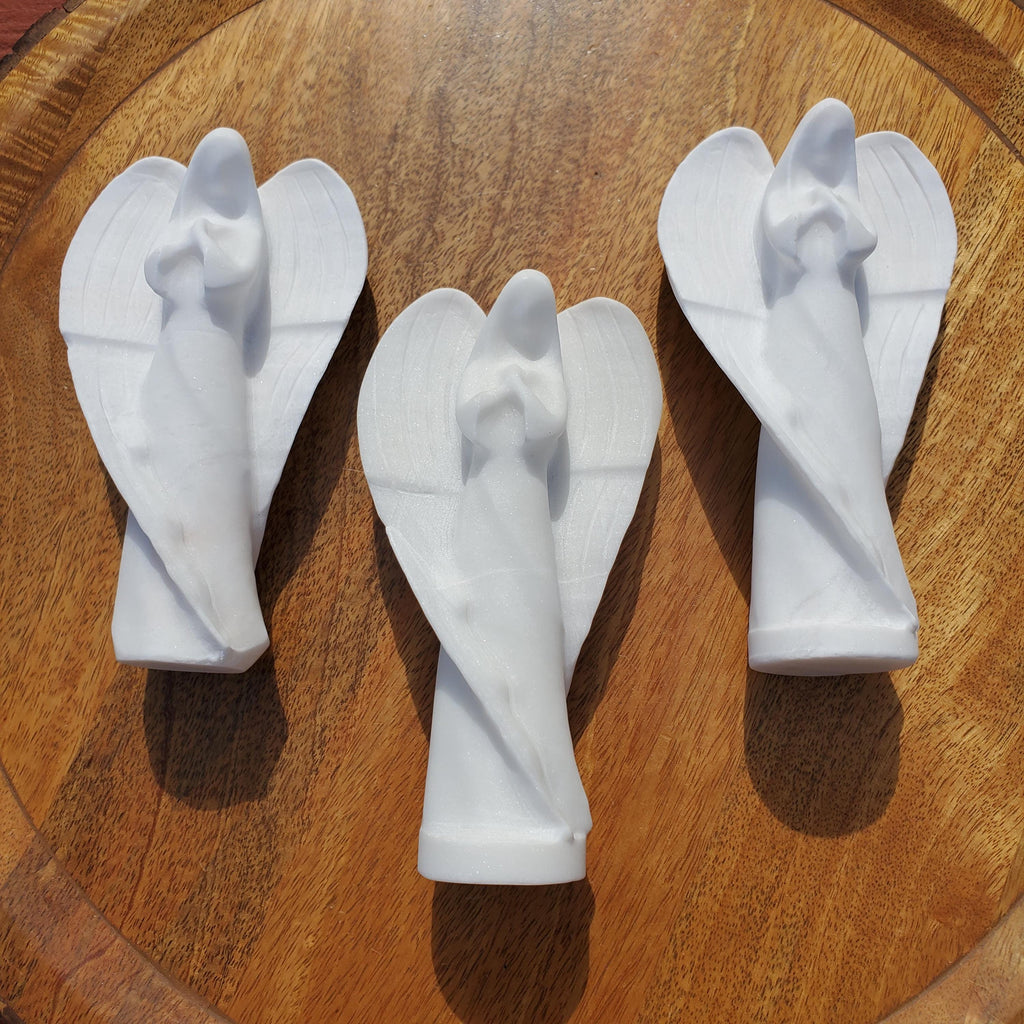 Big White Jade Angel - Brings in Joy, Peace, Calm & Love Energy - 6" White Angel Stone Carving Healing Gemstones Alter Display Home Decor