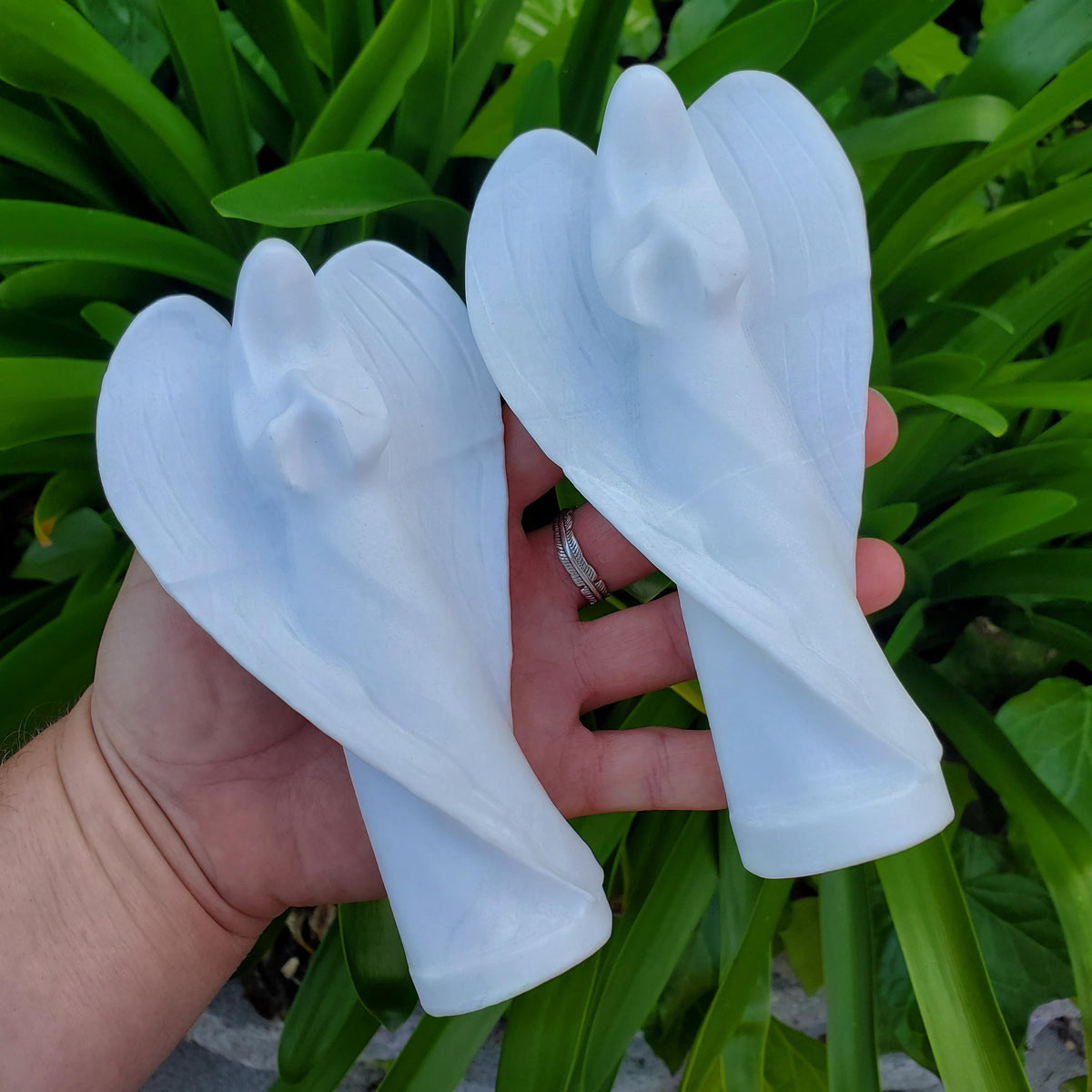 Big White Jade Angel - Brings in Joy, Peace, Calm & Love Energy - 6" White Angel Stone Carving Healing Gemstones Alter Display Home Decor