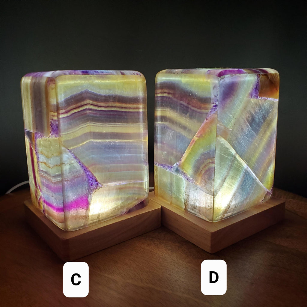 Purple & Yellow Fluorite Lamp - Mental Clarity, Stability, Energetic Protection - 5" or 6.25" Accent Light Mood Lighting Crystal Lamp