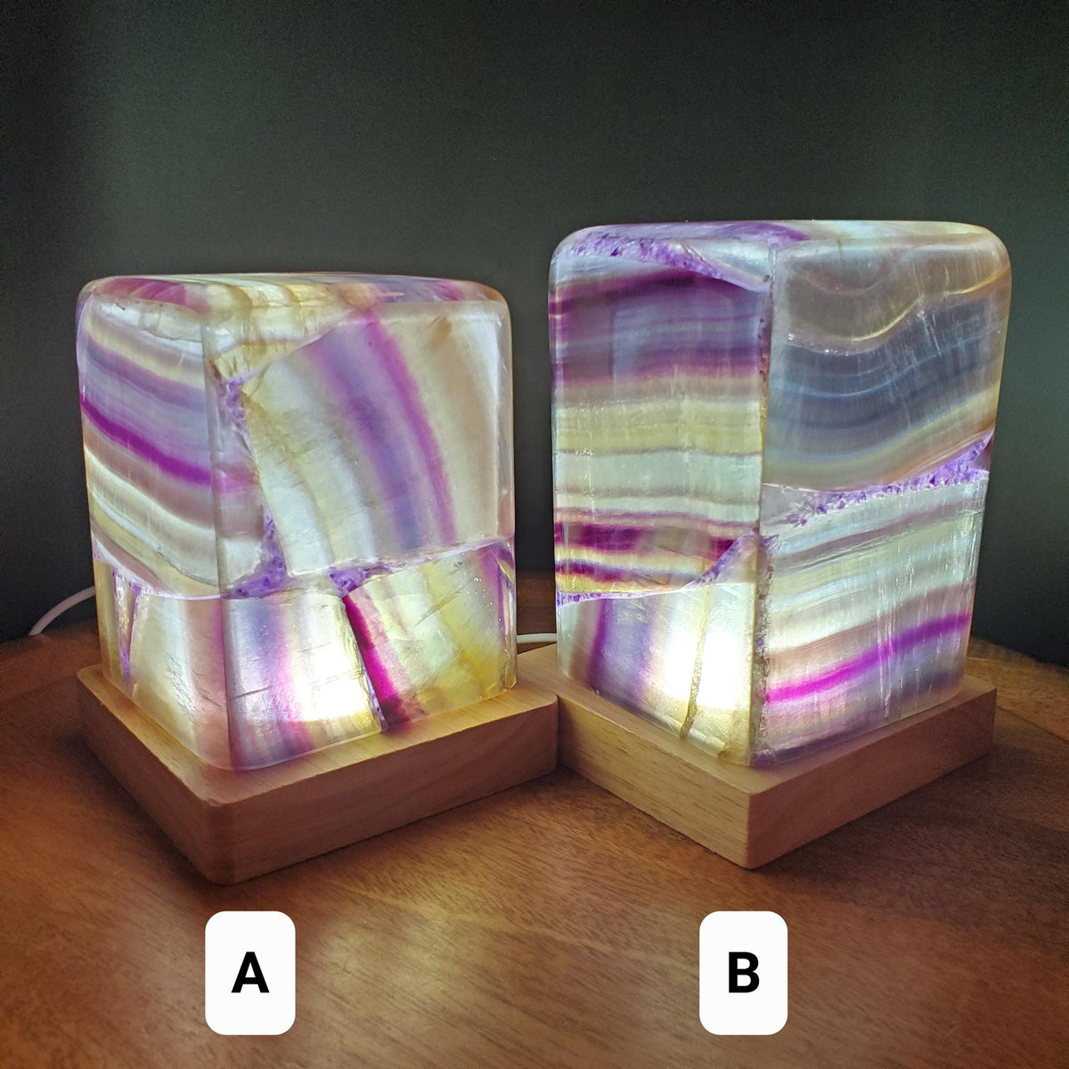 Purple & Yellow Fluorite Lamp - Mental Clarity, Stability, Energetic Protection - 5" or 6.25" Accent Light Mood Lighting Crystal Lamp