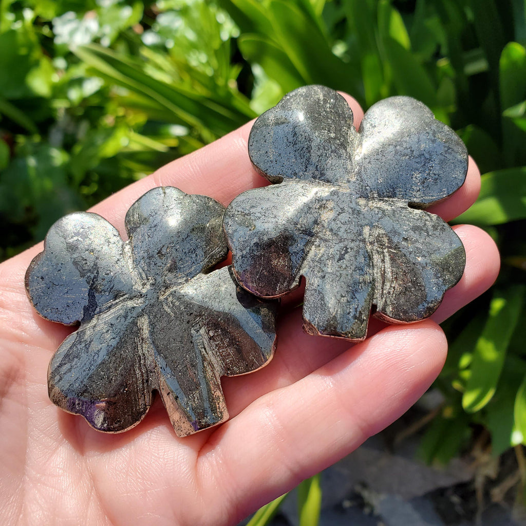 Cute Pyrite Clover - Blocks Negativity, Boost Personal Power, Helps Manifestations - Pyrite Crystal Clover Healing Gemstone