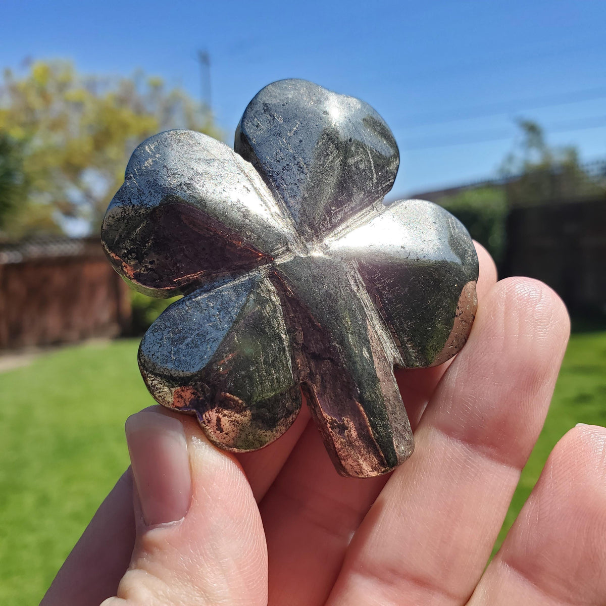 Cute Pyrite Clover - Blocks Negativity, Boost Personal Power, Helps Manifestations - Pyrite Crystal Clover Healing Gemstone