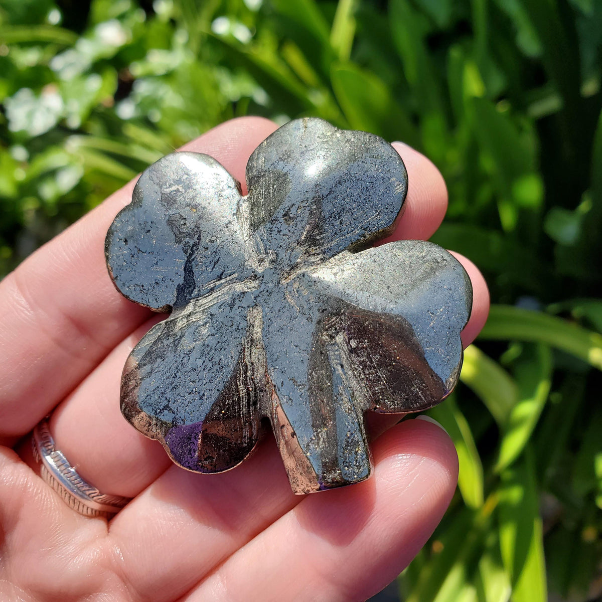 Cute Pyrite Clover - Blocks Negativity, Boost Personal Power, Helps Manifestations - Pyrite Crystal Clover Healing Gemstone