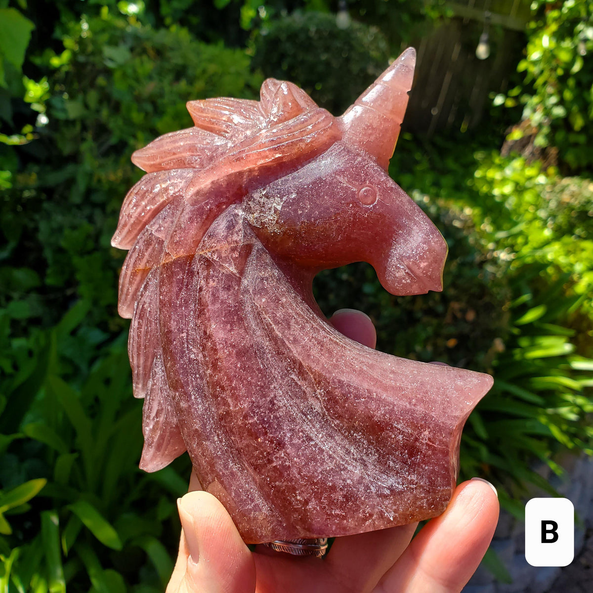 Chunky Strawberry Quartz Unicorn - Universal Love, Gratitude, Generosity, Compassion - Tanzberry Quartz Unicorn Carving Gemstone Statement