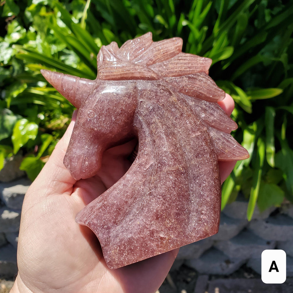 Chunky Strawberry Quartz Unicorn - Universal Love, Gratitude, Generosity, Compassion - Tanzberry Quartz Unicorn Carving Gemstone Statement