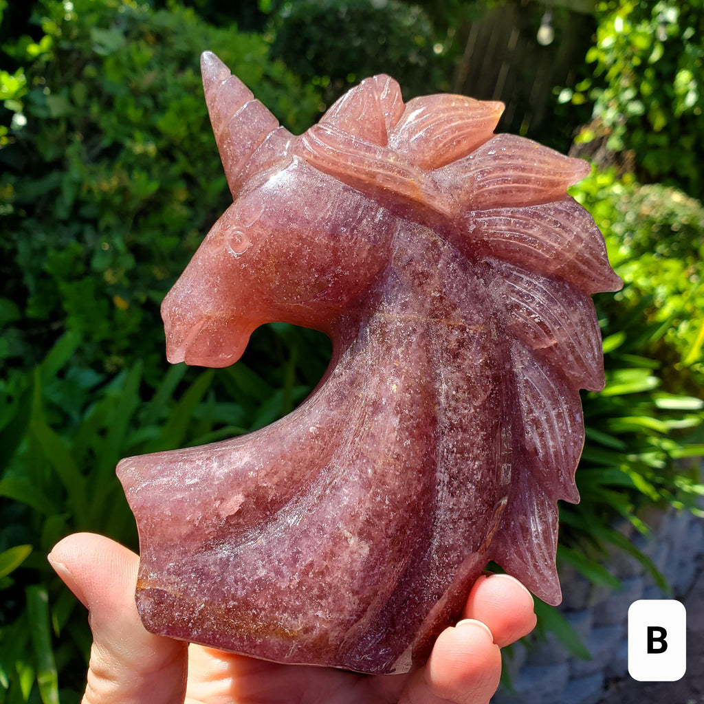Chunky Strawberry Quartz Unicorn - Universal Love, Gratitude, Generosity, Compassion - Tanzberry Quartz Unicorn Carving Gemstone Statement